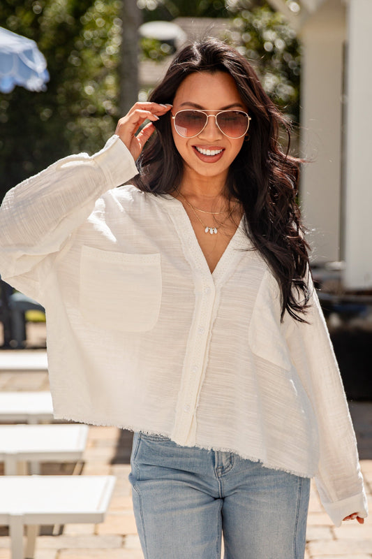 Airlight Button Up White Relaxed Blouse