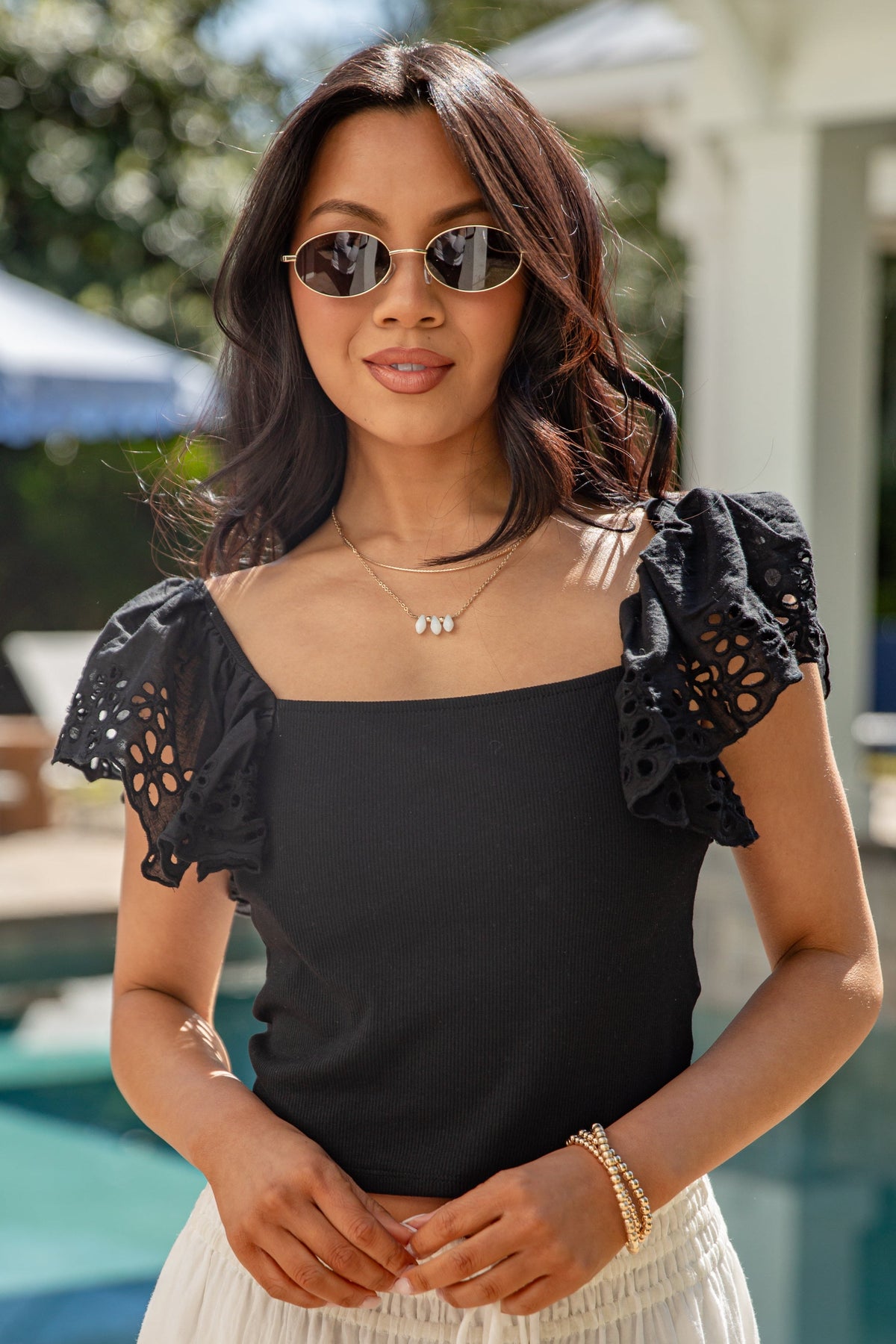 Hilltop Hour Eyelet Ruffle Blouse - DU Deal