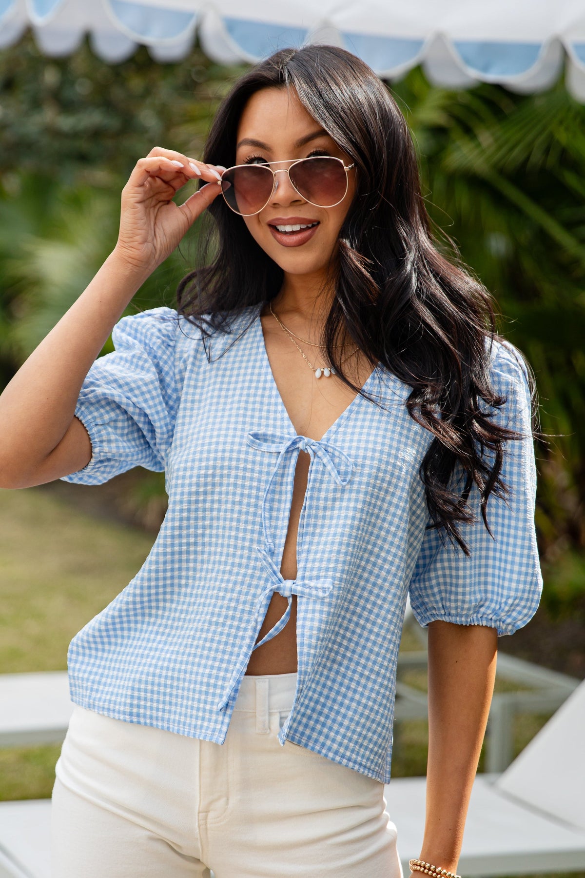 Picnic Ready Gingham Puff Sleeve Top - DU Deal