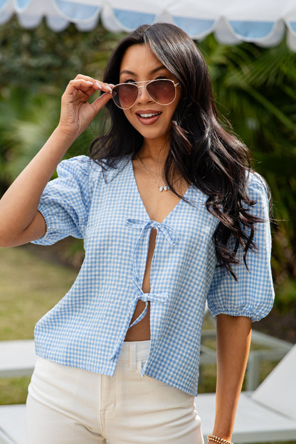 Picnic Ready Gingham Puff Sleeve Top - DU Deal