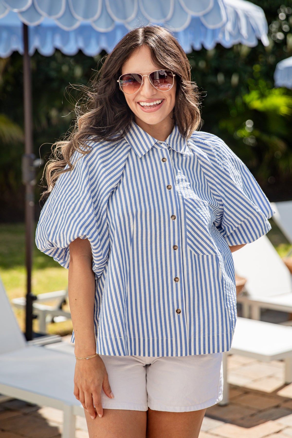 Style Moment Blue Striped Blouse