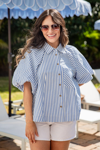 Style Moment Blue Striped Blouse