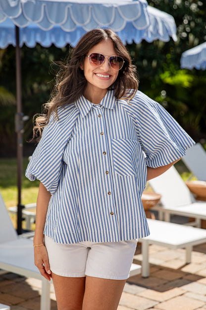 Style Moment Blue Striped Blouse