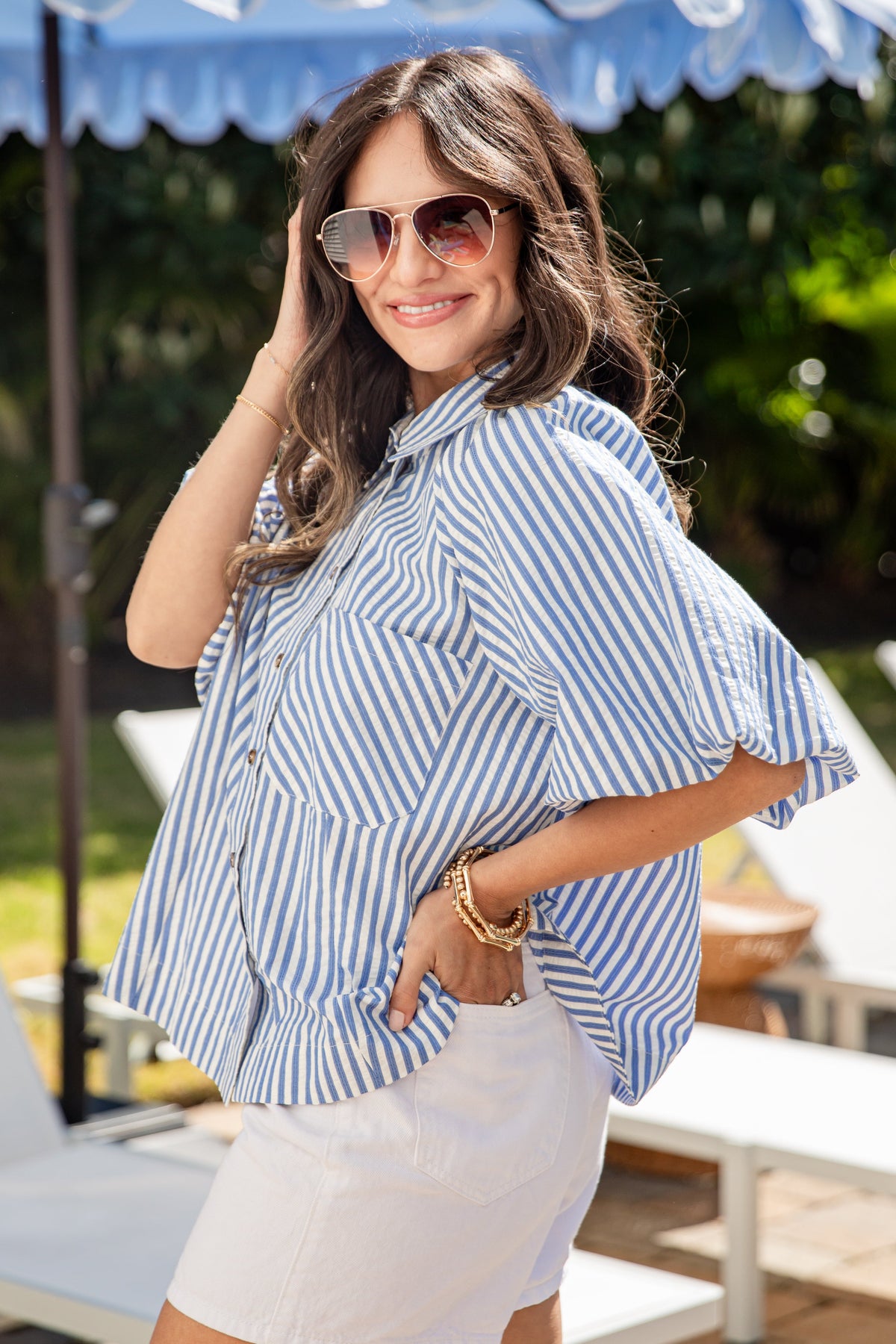 Style Moment Blue Striped Blouse