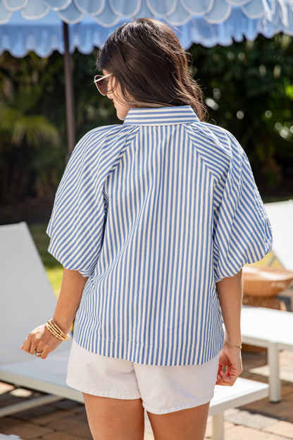 Style Moment Blue Striped Blouse