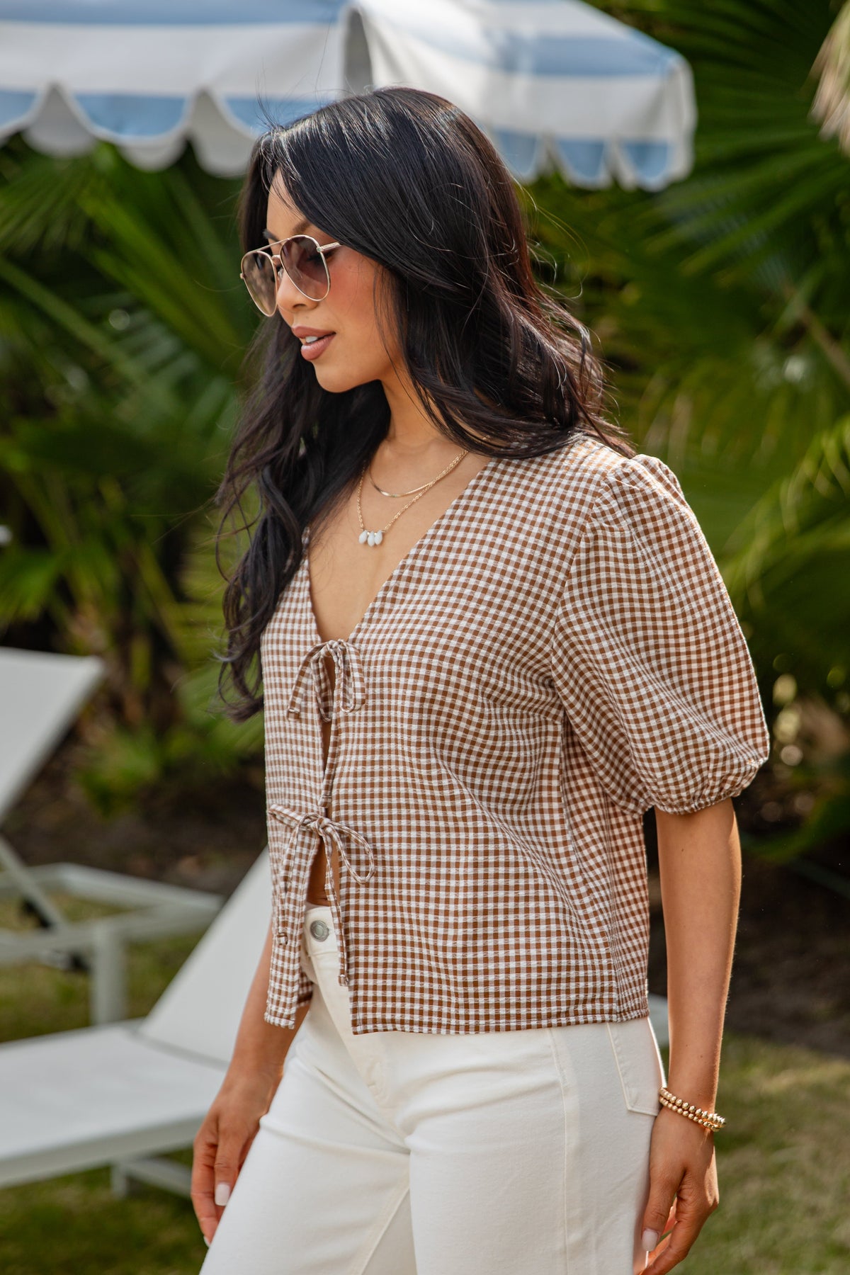 Picnic Ready Gingham Puff Sleeve Top - DU Deal