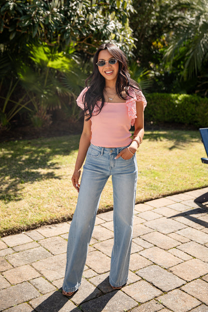 Hilltop Hour Eyelet Ruffle Blouse - DU Deal