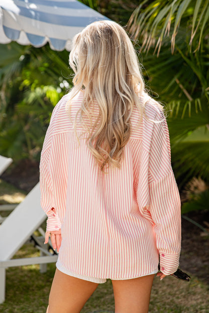 Pink Coastline Striped Button Up Top