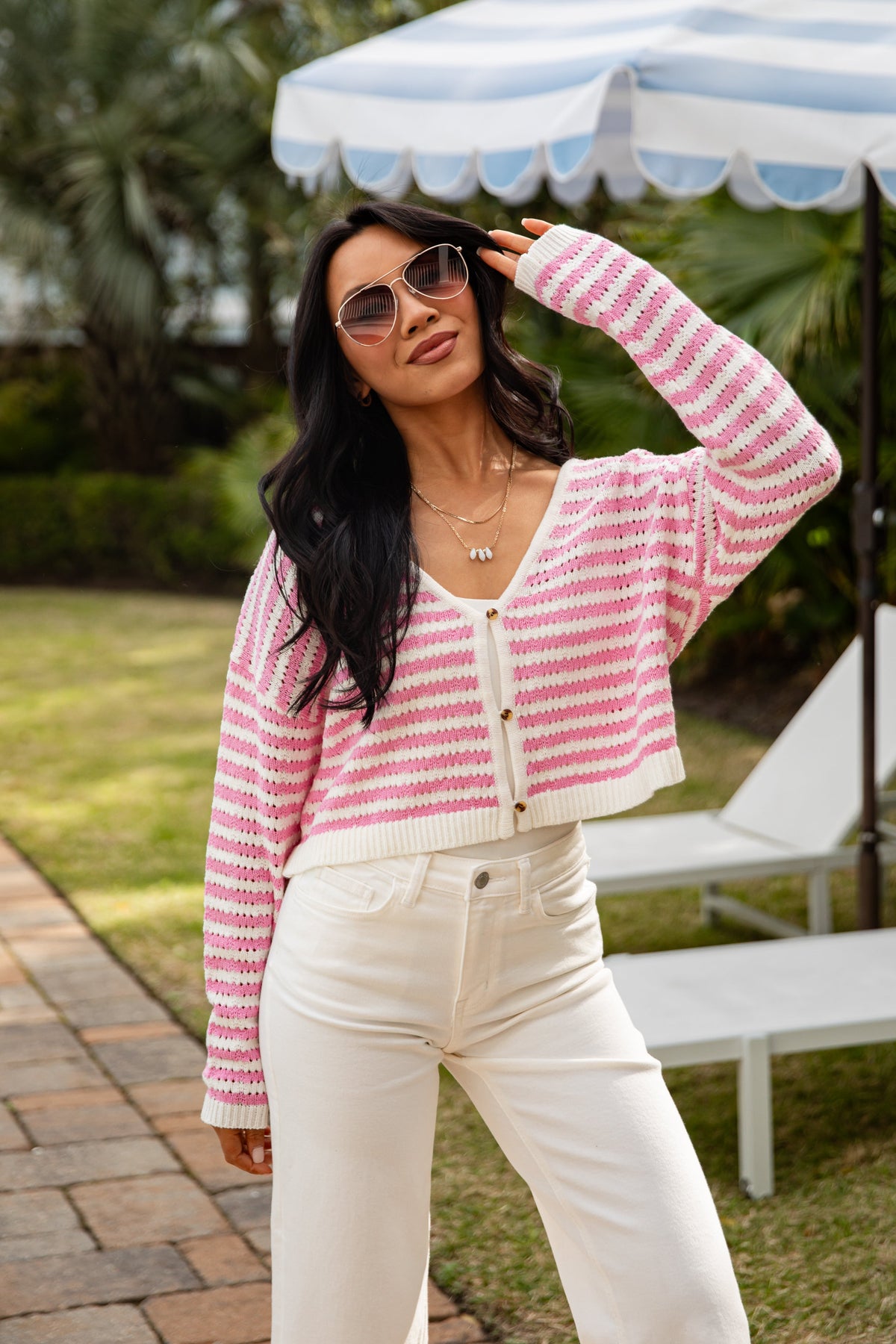 Signature Staple Pink Stripe Knit Cardigan