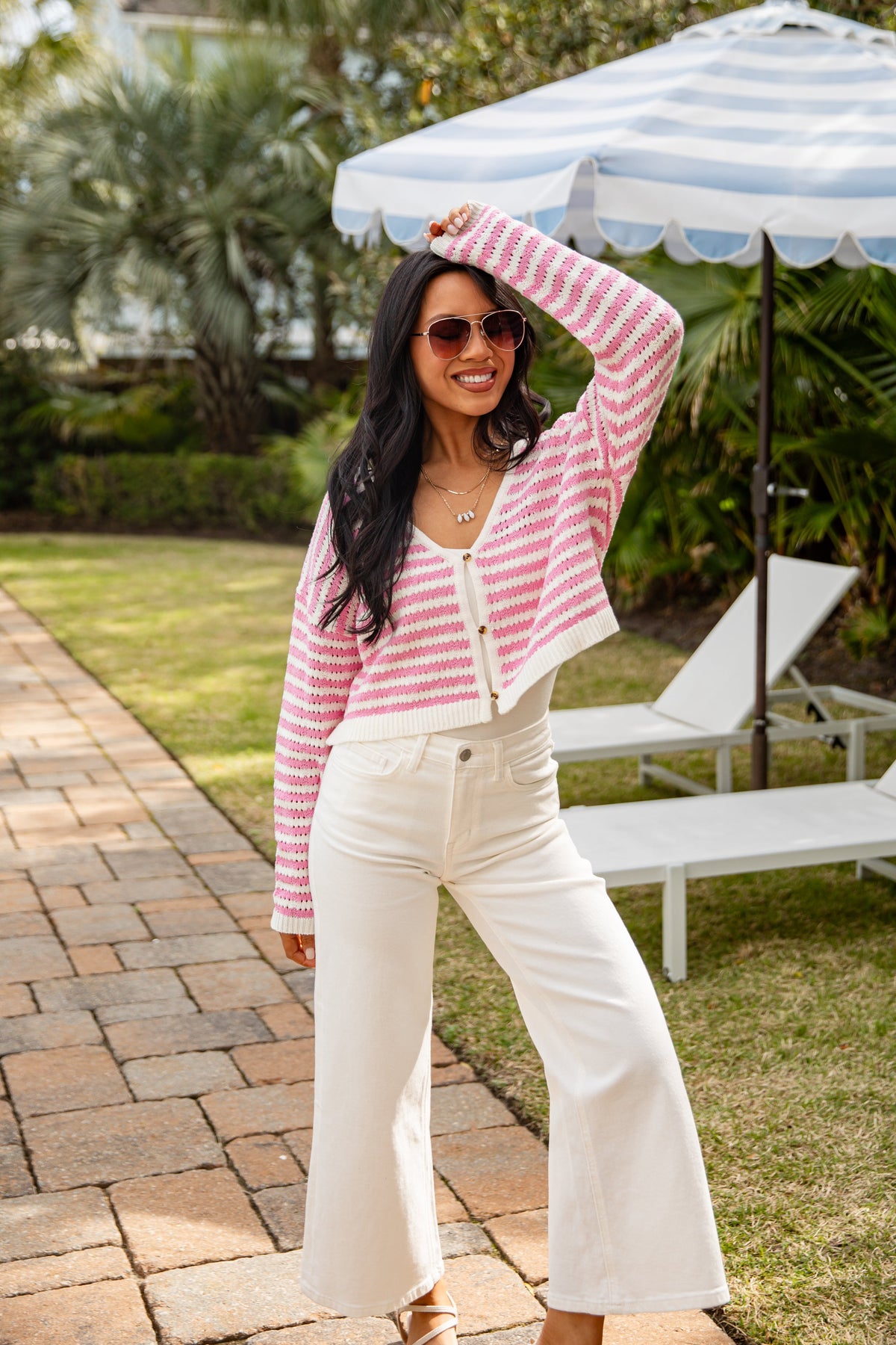 Signature Staple Pink Stripe Knit Cardigan