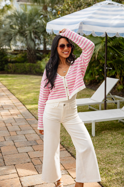 Signature Staple Pink Stripe Knit Cardigan
