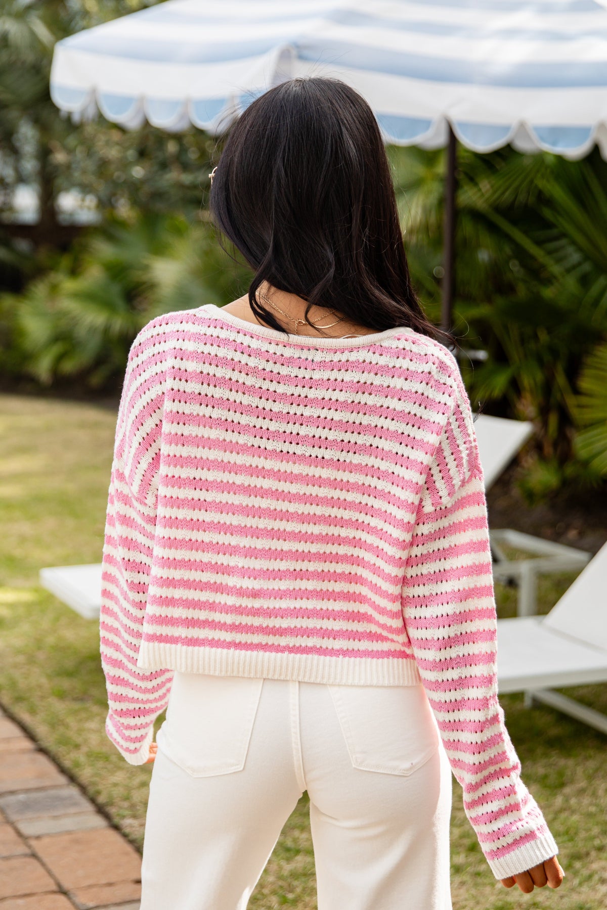 Signature Staple Pink Stripe Knit Cardigan