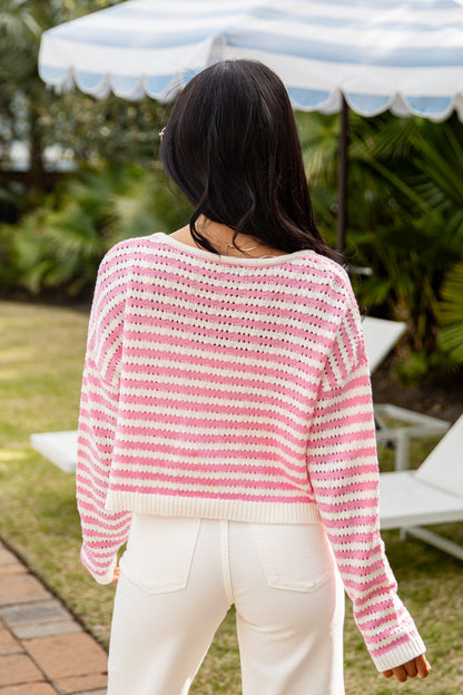 Signature Staple Pink Stripe Knit Cardigan
