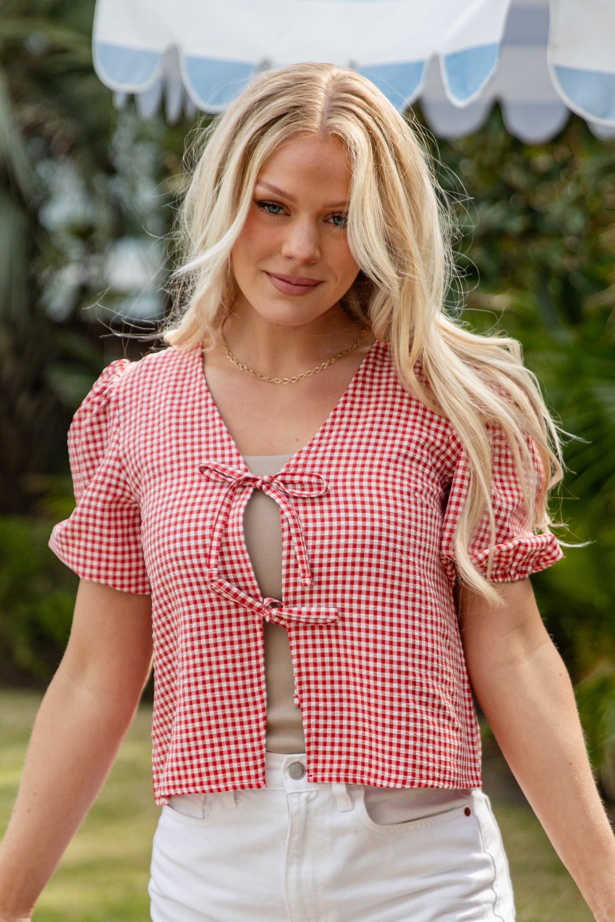 Picnic Ready Gingham Puff Sleeve Top - DU Deal