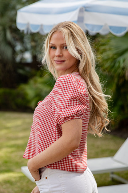 Picnic Ready Gingham Puff Sleeve Top - DU Deal