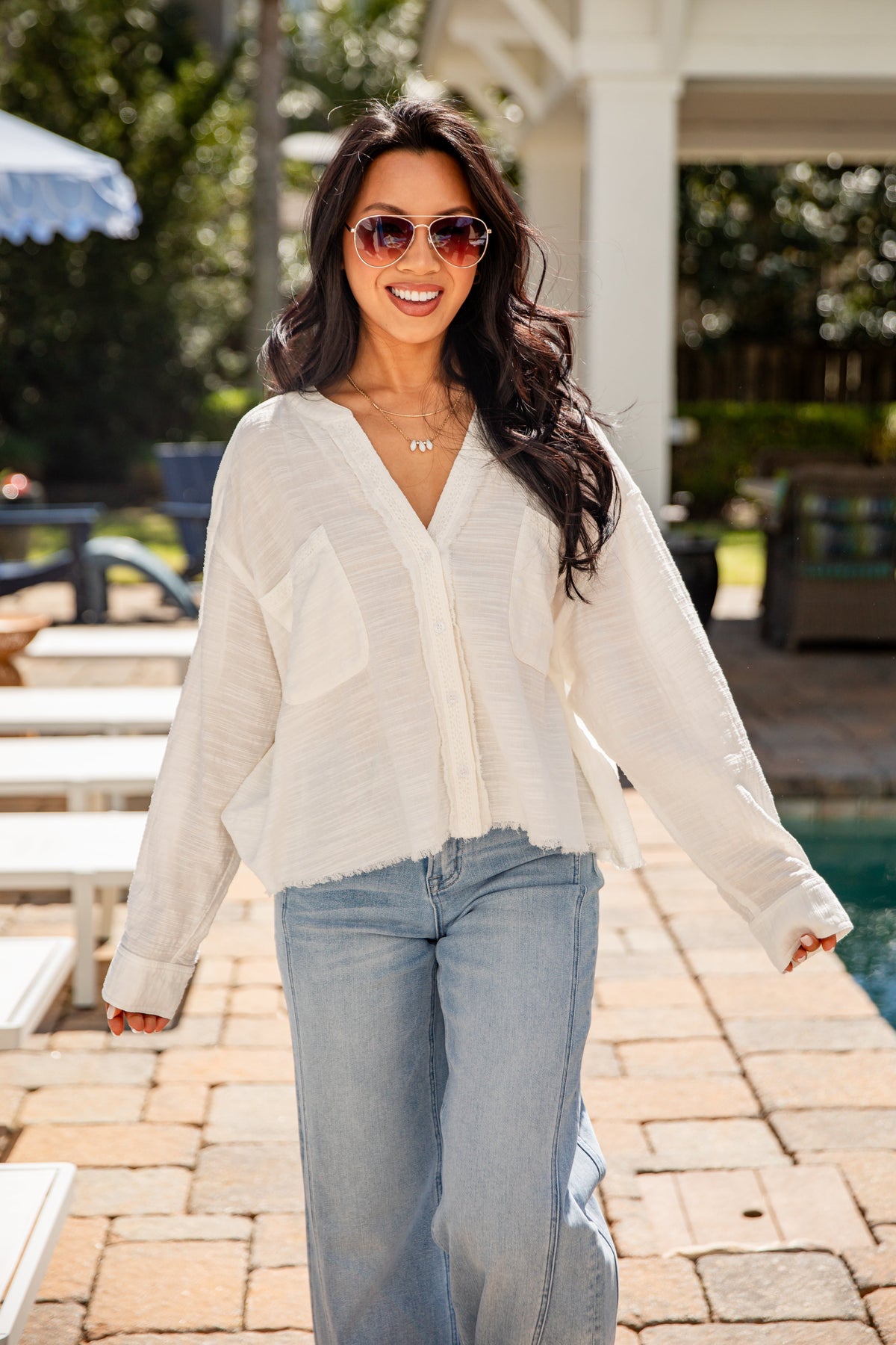 Airlight Button Up White Relaxed Blouse