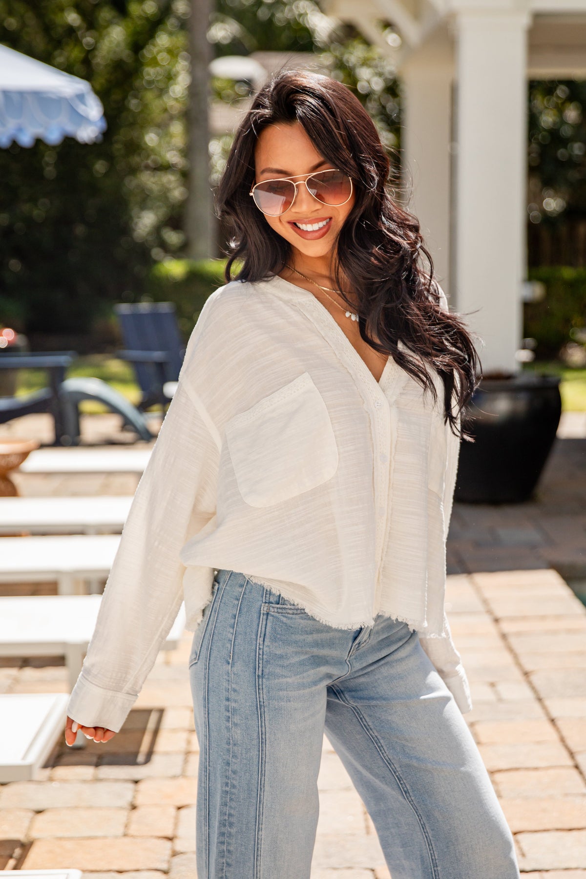 Airlight Button Up White Relaxed Blouse