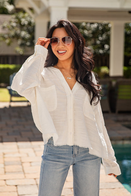 Airlight Button Up White Relaxed Blouse