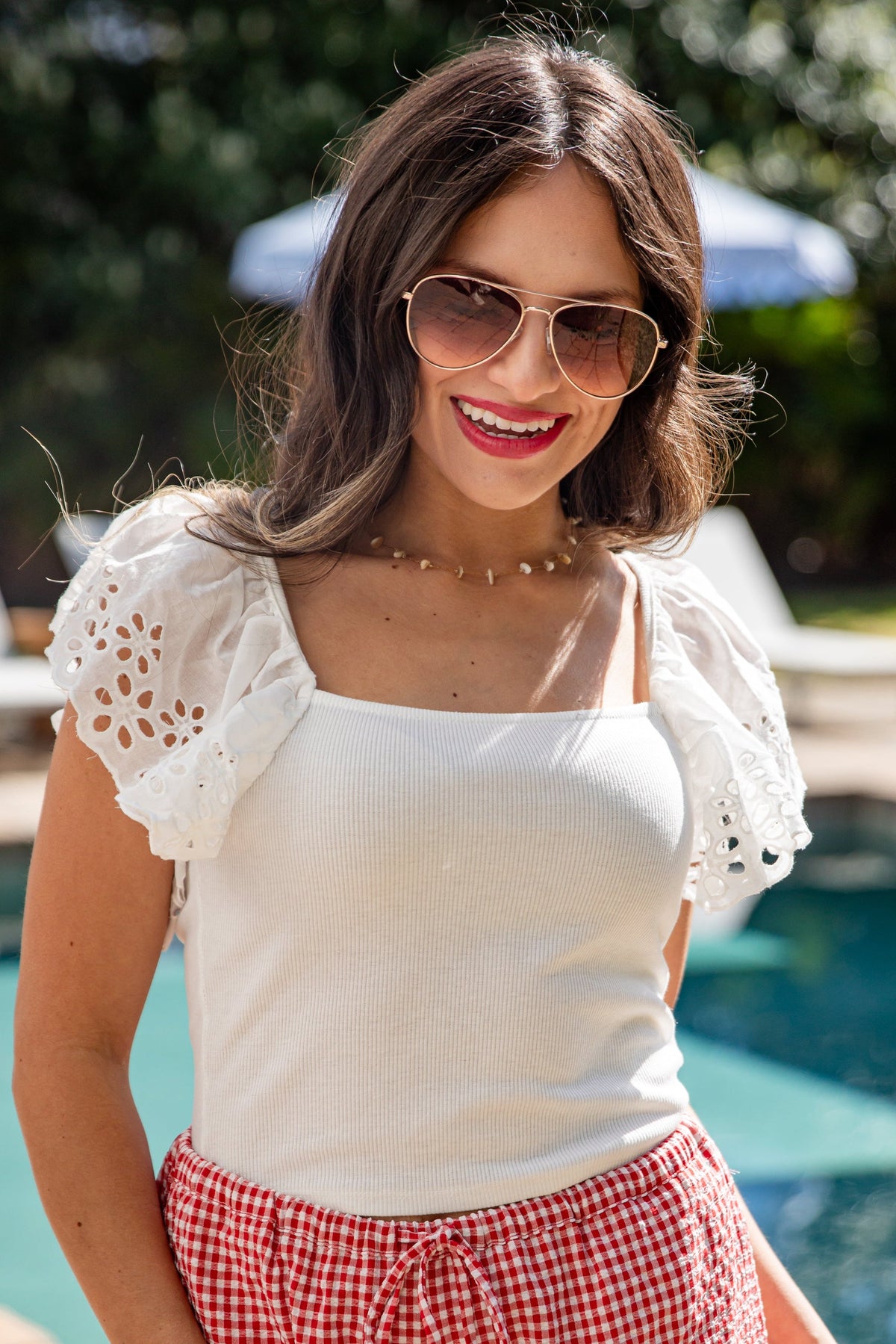 Hilltop Hour Eyelet Ruffle Blouse - DU Deal