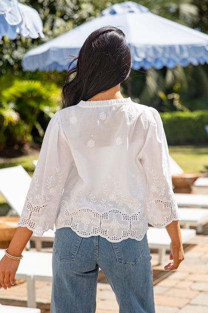 Vineyard Brunch Floral White Tie Front Blouse