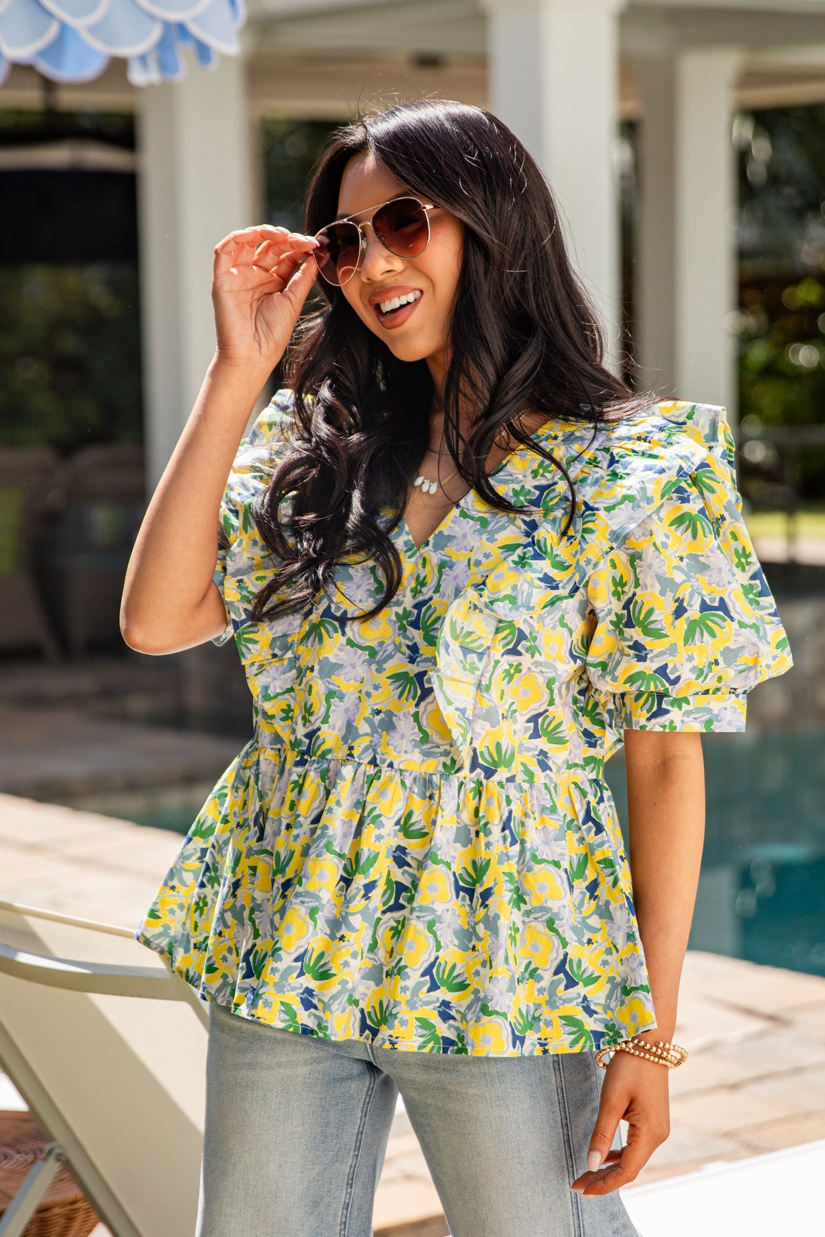 Citrus Bloom Puff Sleeve Yellow Blouse