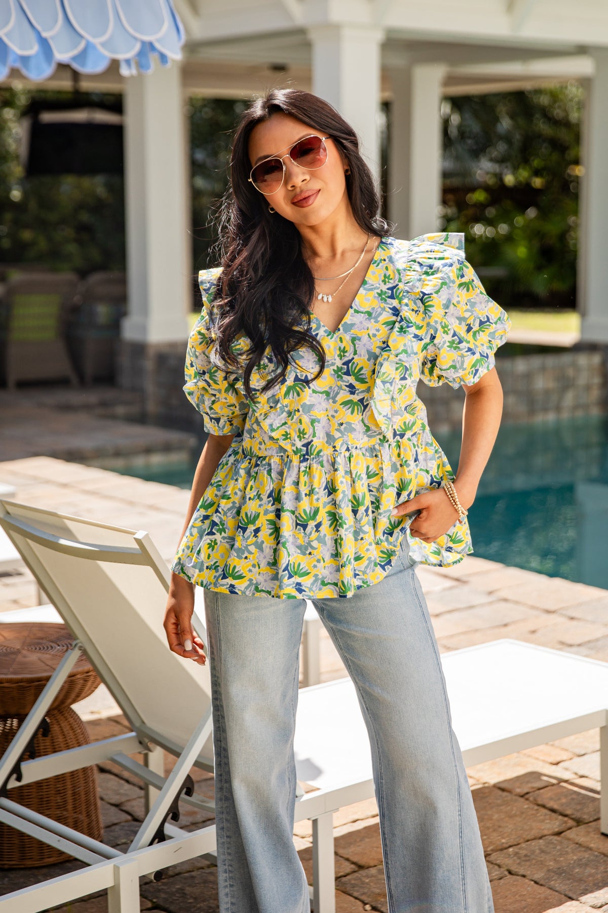 Citrus Bloom Puff Sleeve Yellow Blouse