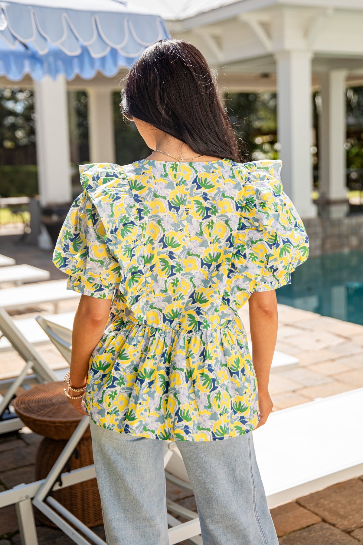 Citrus Bloom Puff Sleeve Yellow Blouse
